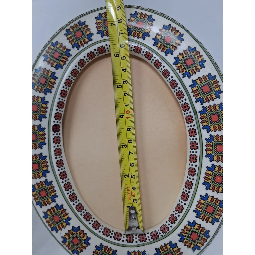 Vintage Folk Art Style Oval Picture Frames Set of 2 Geometric Mosaic Pattern